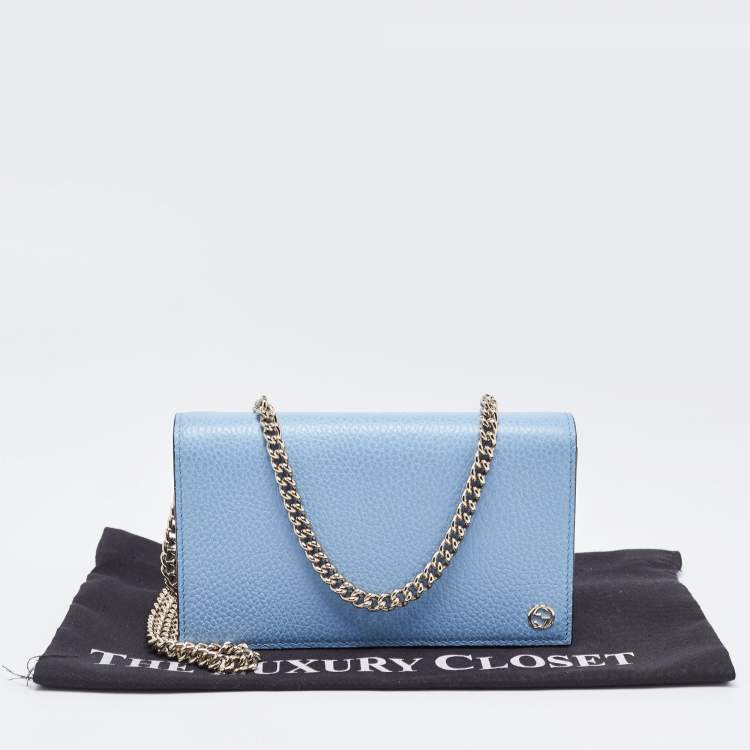 Pre Owned Gucci Light Blue Leather Betty Wallet on Chain