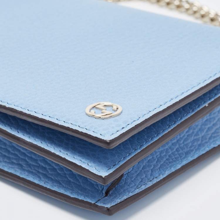 Pre Owned Gucci Light Blue Leather Betty Wallet on Chain