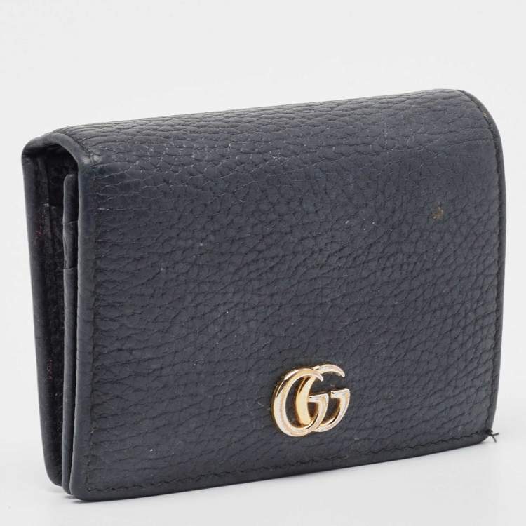 Pre Owned Gucci Black Leather GG Marmont Flap Card Case
