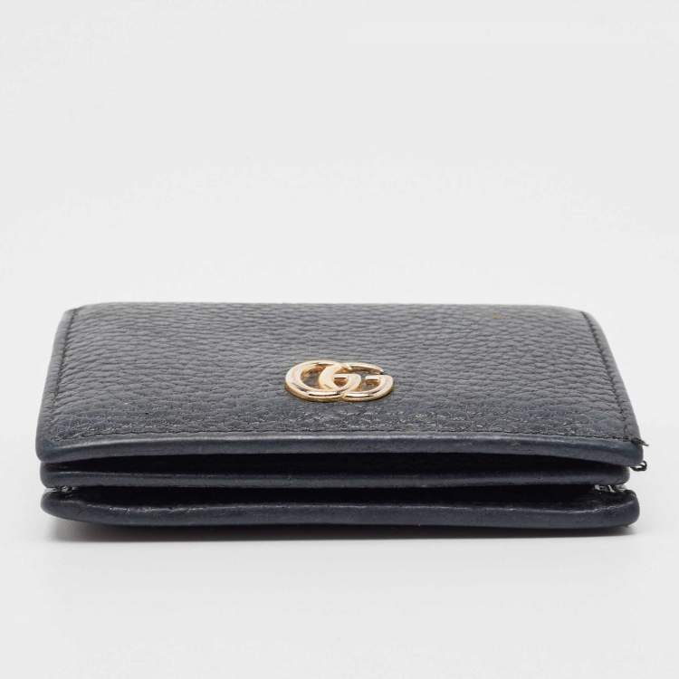 Pre Owned Gucci Black Leather GG Marmont Flap Card Case
