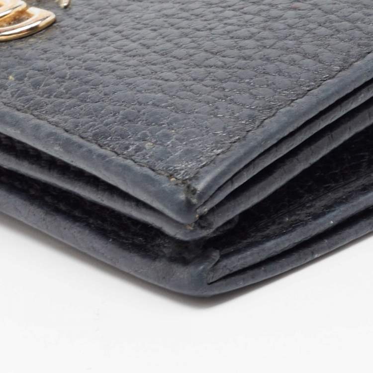 Pre Owned Gucci Black Leather GG Marmont Flap Card Case