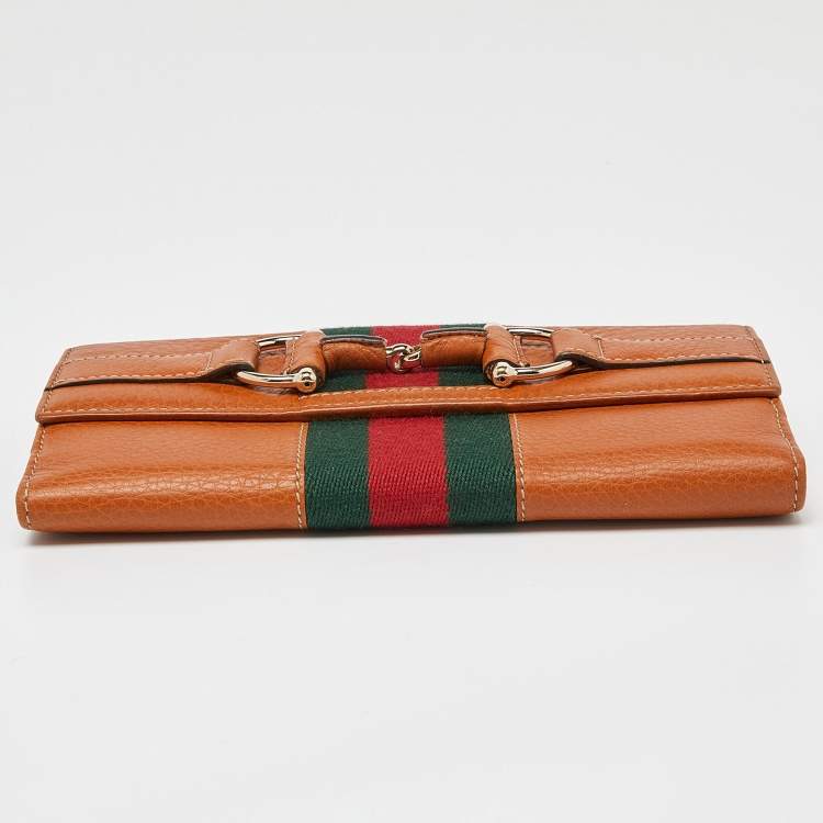 Pre Owned Gucci Tan Leather Flap Continental Wallet