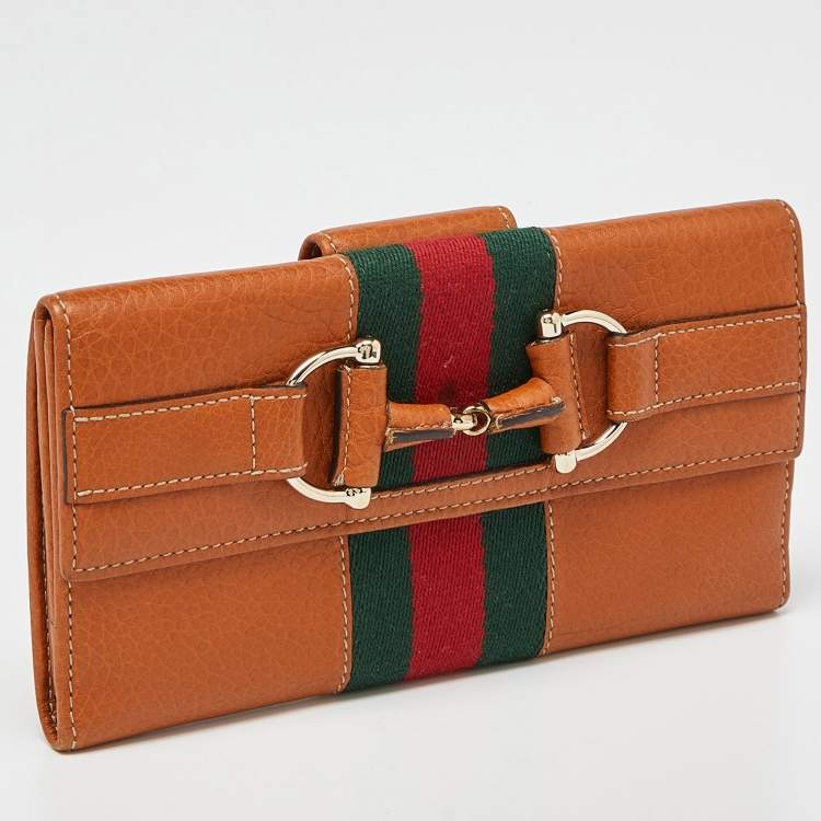 Pre Owned Gucci Tan Leather Flap Continental Wallet