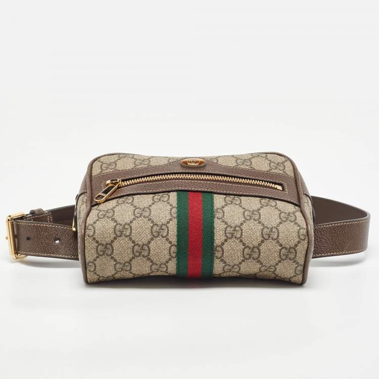 Pre Owned Gucci Beige/Brown GG Supreme Canvas and Leather Ophidia Belt Bag