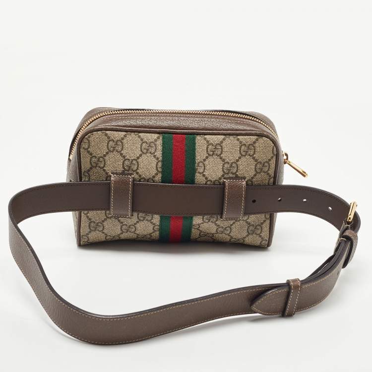 Pre Owned Gucci Beige/Brown GG Supreme Canvas and Leather Ophidia Belt Bag
