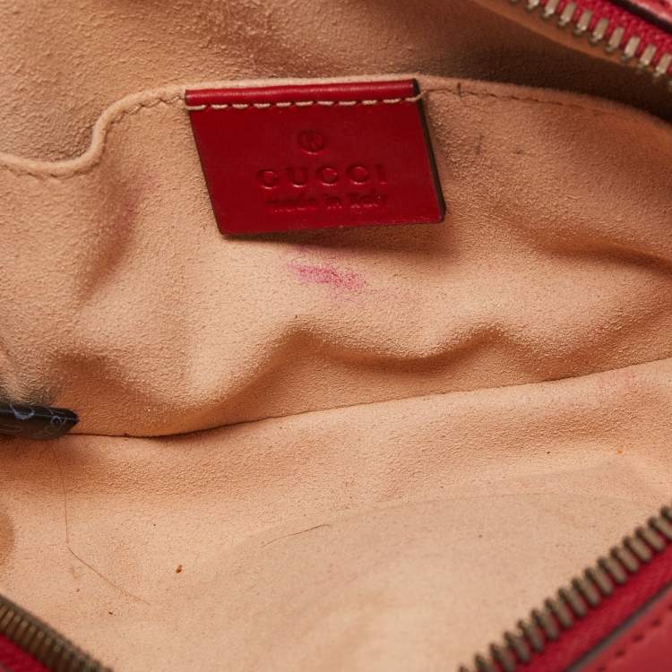 Pre Owned Gucci Red Matelassé Leather GG Marmont Belt Bag
