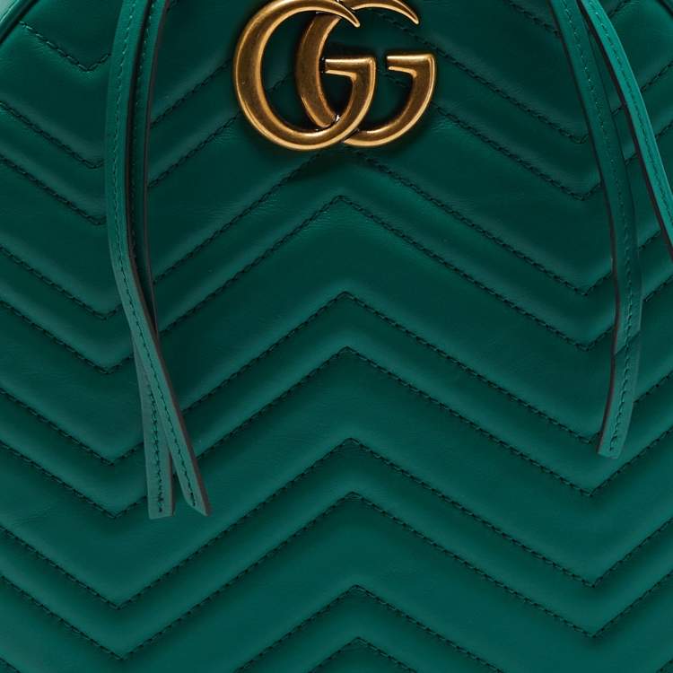 Pre Owned Gucci Green Matelassé Leather GG Marmont Backpack