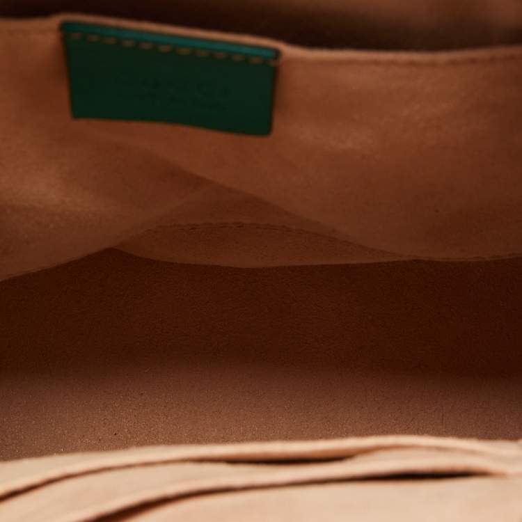 Pre Owned Gucci Green Matelassé Leather GG Marmont Backpack