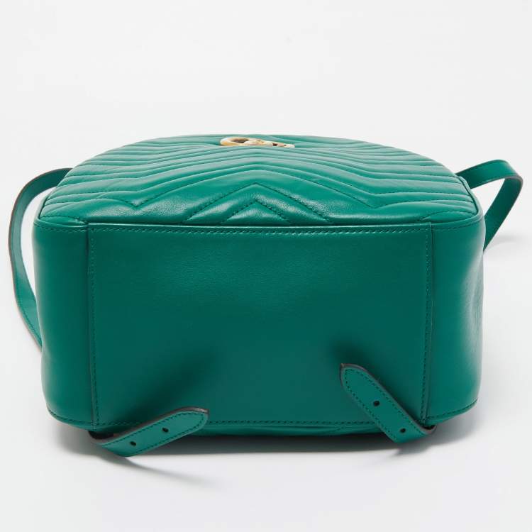 Pre Owned Gucci Green Matelassé Leather GG Marmont Backpack