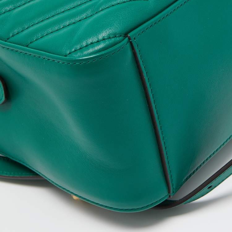 Pre Owned Gucci Green Matelassé Leather GG Marmont Backpack