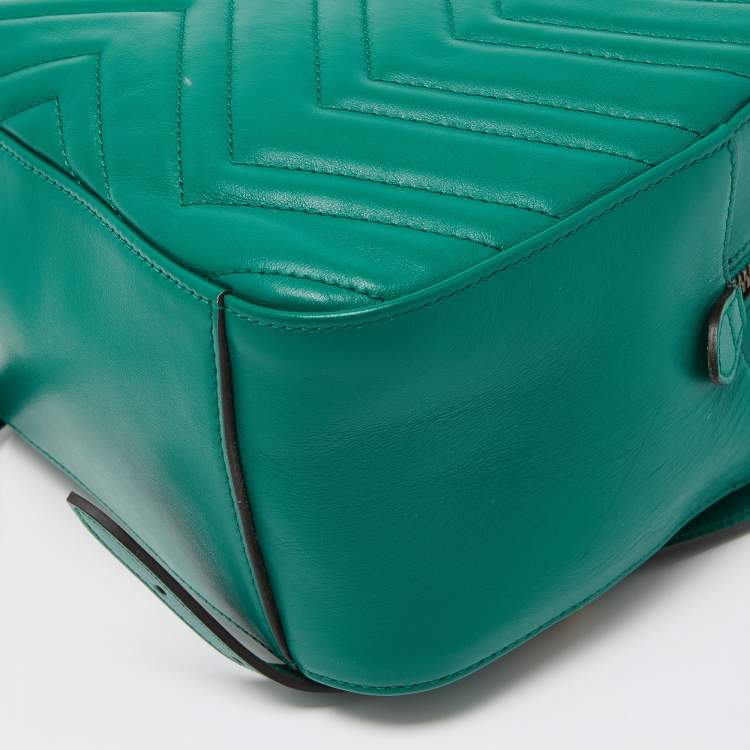 Pre Owned Gucci Green Matelassé Leather GG Marmont Backpack