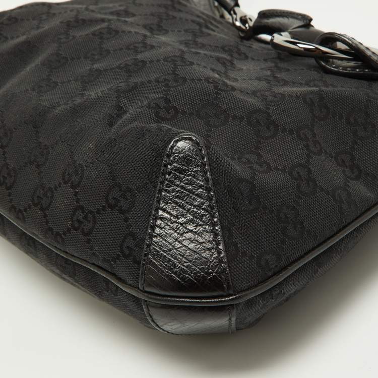 Pre Owned Gucci Black GG Canvas and Leather Horsebit Hobo