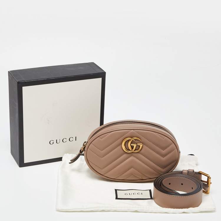 مملوكة مسبقًا Gucci Beige Matelassé Leather Mini GG Marmont Belt Bag