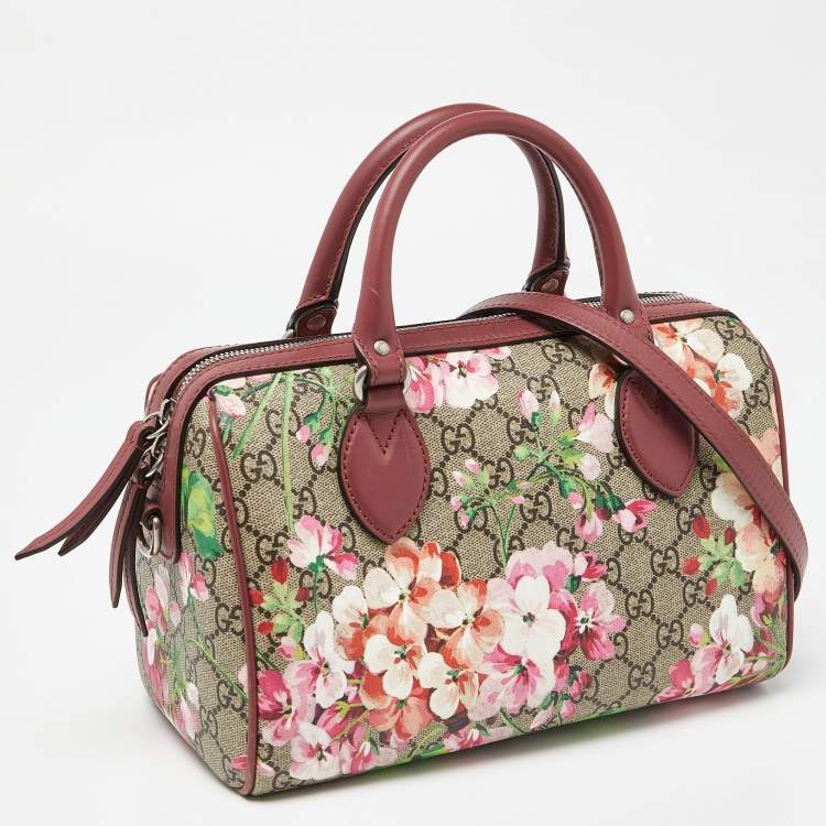 Pre Owned Gucci Multicolor GG Supreme Canvas and Leather Small Blooms Boston Bag