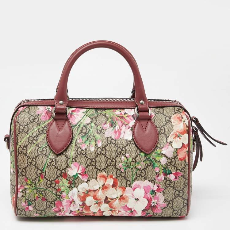 Pre Owned Gucci Multicolor GG Supreme Canvas and Leather Small Blooms Boston Bag