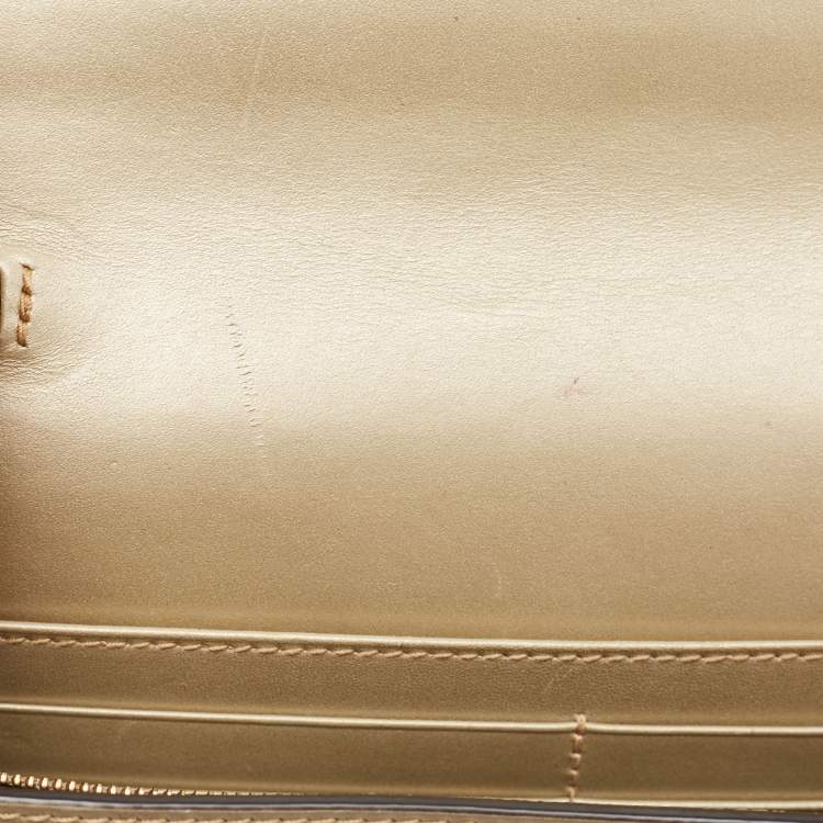 Pre Owned Gucci Gold Guccissima Leather Bow Wallet On Chain