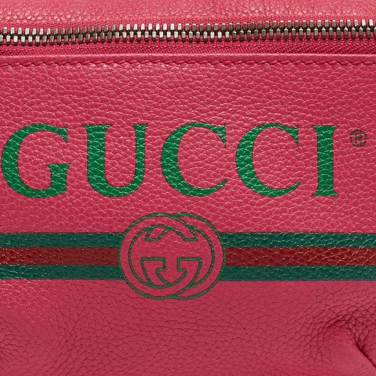 Pre Owned Gucci Pink Leather Logo Web Belt Bag