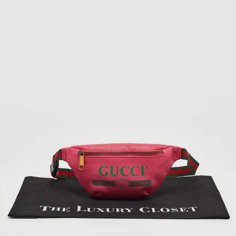 Pre Owned Gucci Pink Leather Logo Web Belt Bag