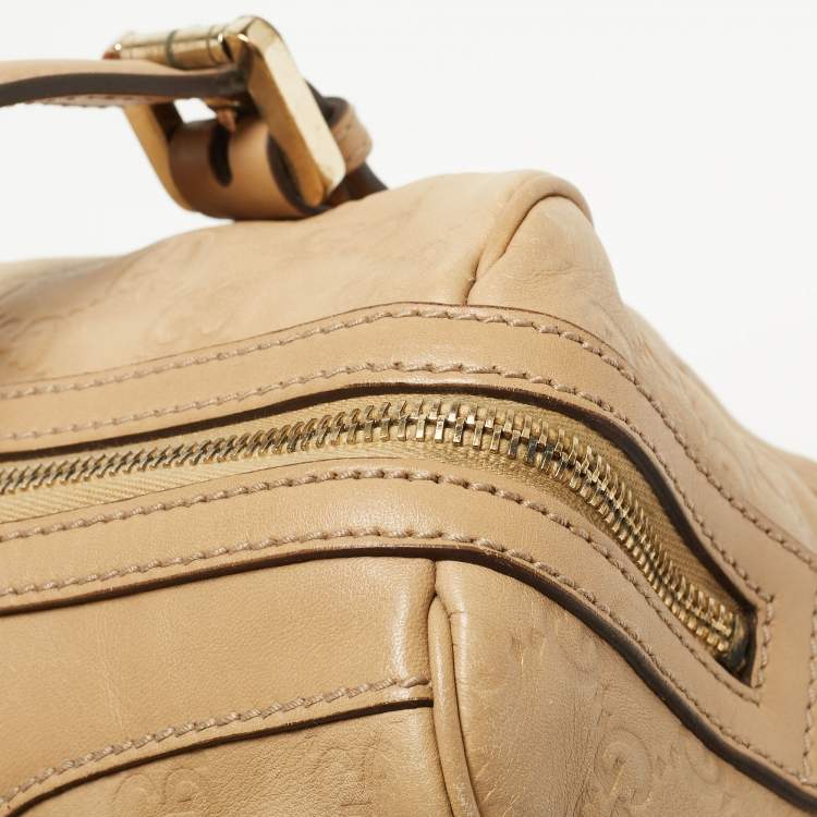 Pre Owned Gucci Beige Guccissima Leather Web Britt Boston Bag