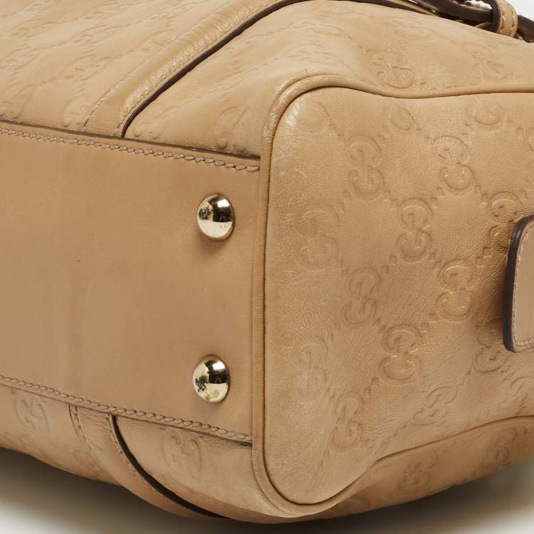 Pre Owned Gucci Beige Guccissima Leather Web Britt Boston Bag