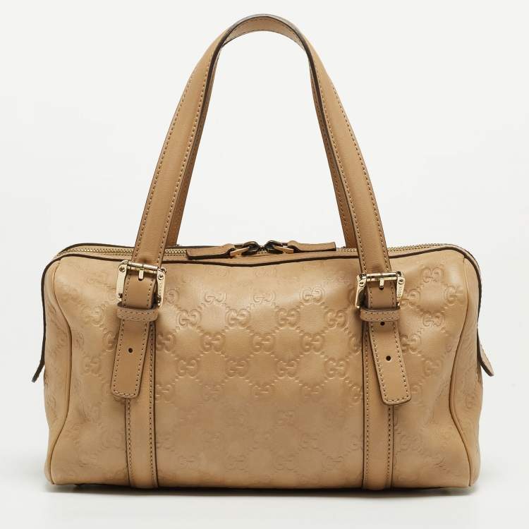 Pre Owned Gucci Beige Guccissima Leather Web Britt Boston Bag
