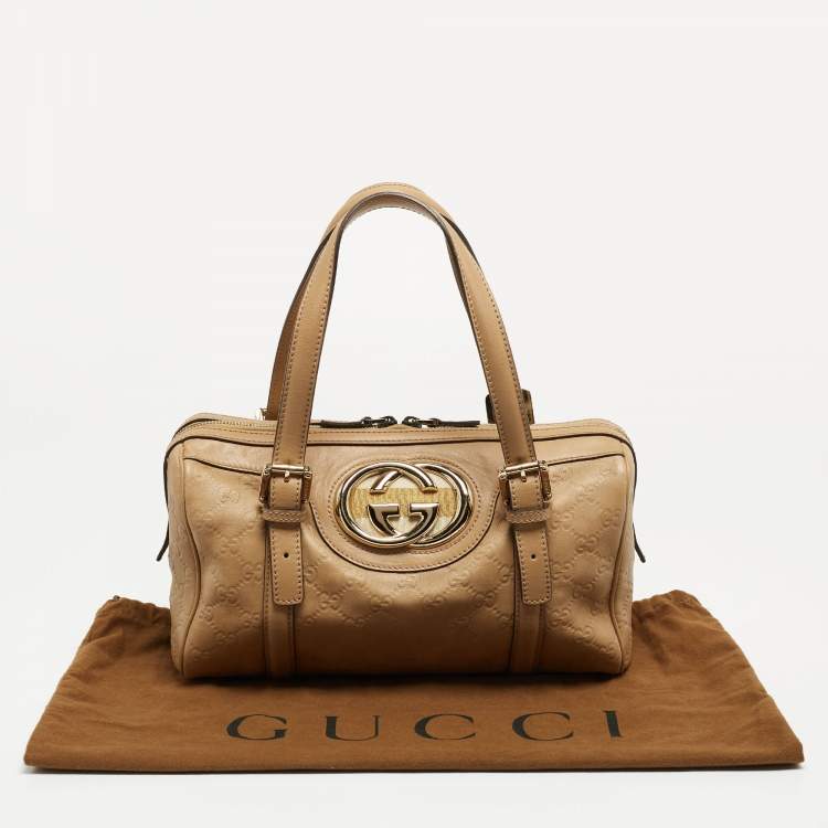 Pre Owned Gucci Beige Guccissima Leather Web Britt Boston Bag