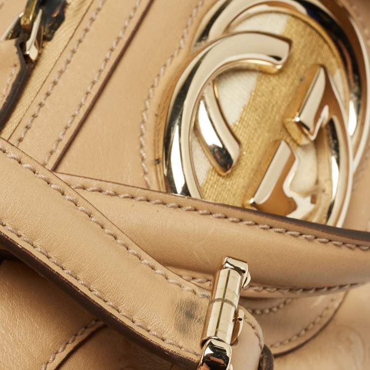 Pre Owned Gucci Beige Guccissima Leather Web Britt Boston Bag