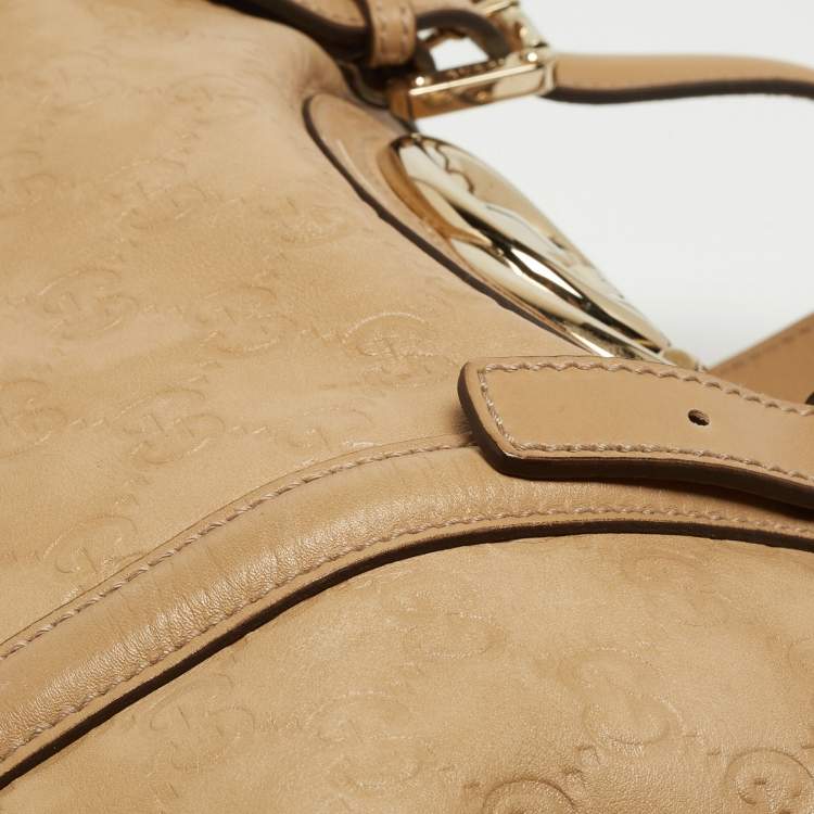 Pre Owned Gucci Beige Guccissima Leather Web Britt Boston Bag