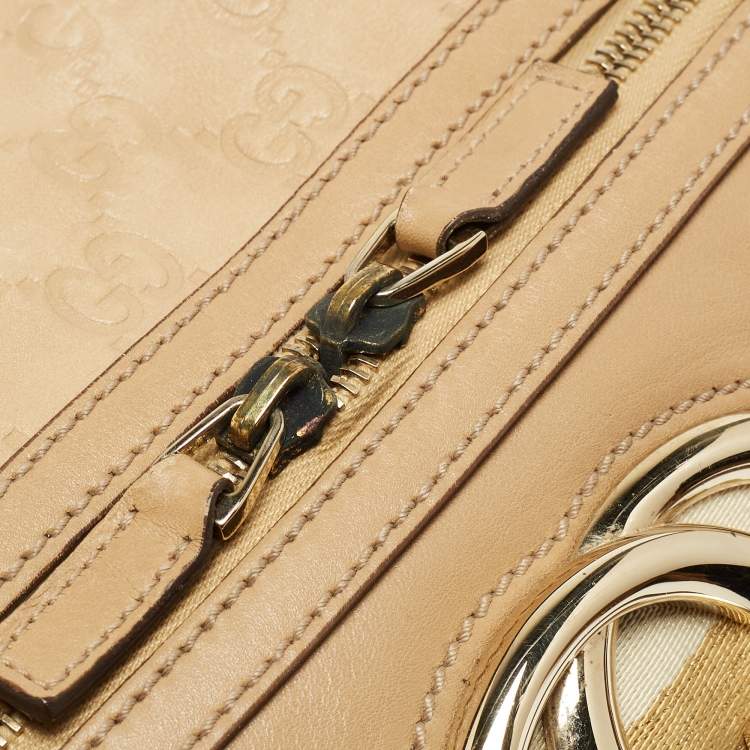Pre Owned Gucci Beige Guccissima Leather Web Britt Boston Bag