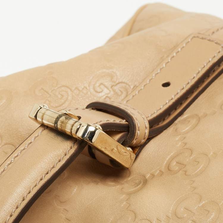 Pre Owned Gucci Beige Guccissima Leather Web Britt Boston Bag