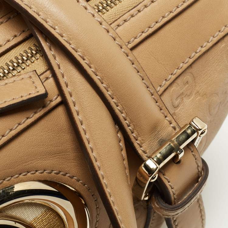 Pre Owned Gucci Beige Guccissima Leather Web Britt Boston Bag