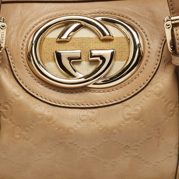 Pre Owned Gucci Beige Guccissima Leather Web Britt Boston Bag