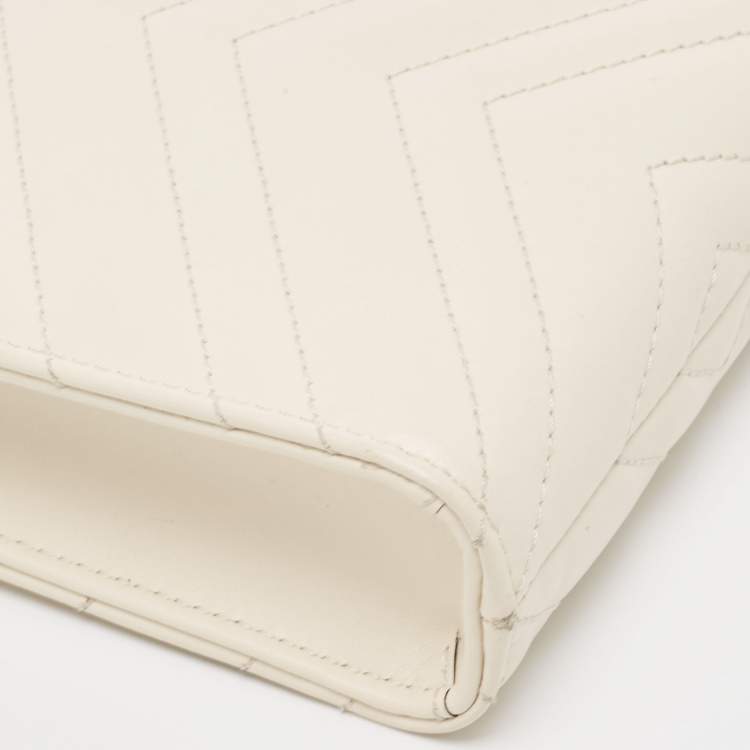 Pre Owned Gucci Off White Matelassé Leather Mini GG Marmont Phone Crossbody Bag