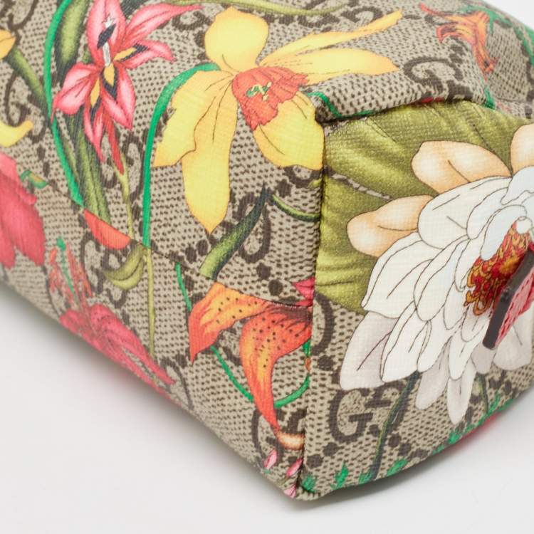 Pre Owned Gucci Red/Beige Flora GG Supreme Canvas Ophidia Cosmetic Pouch