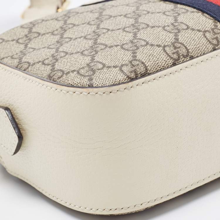 Pre Owned Gucci Cream/Brown GG Supreme And Leather Ophidia Shoulder Bag