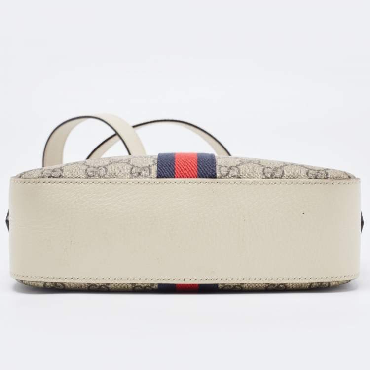 Pre Owned Gucci Cream/Brown GG Supreme And Leather Ophidia Shoulder Bag