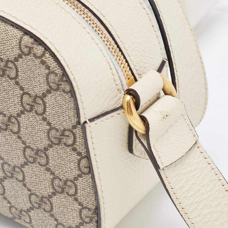 Pre Owned Gucci Cream/Brown GG Supreme And Leather Ophidia Shoulder Bag