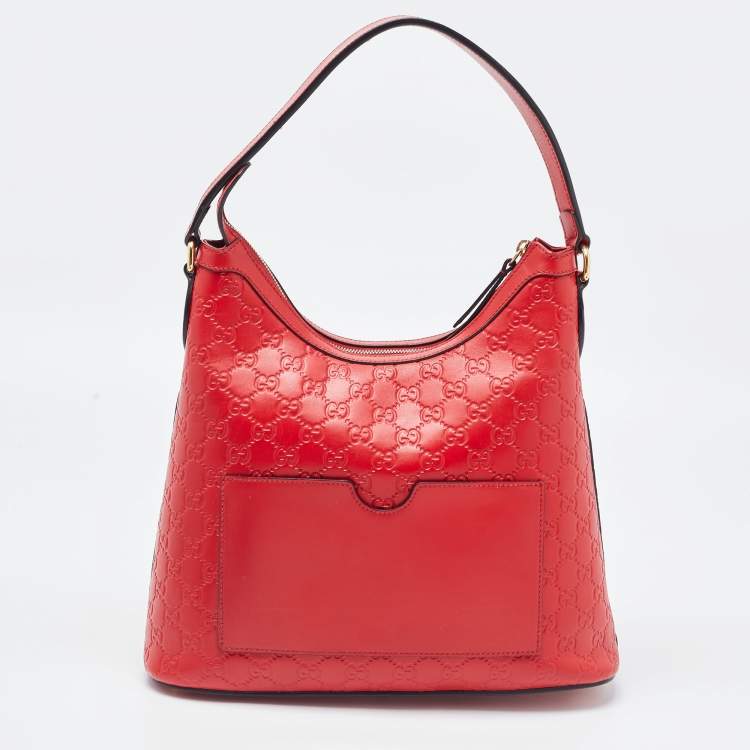 مملوكة مسبقًا Gucci Red Guccissima Leather Linea A Hobo 