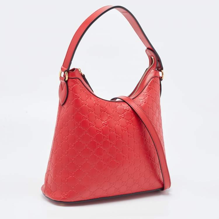 مملوكة مسبقًا Gucci Red Guccissima Leather Linea A Hobo 