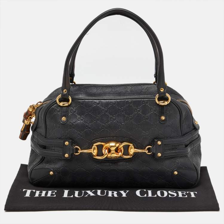 Pre Owned Gucci Black Guccissima Leather Large Wave Boston Bag