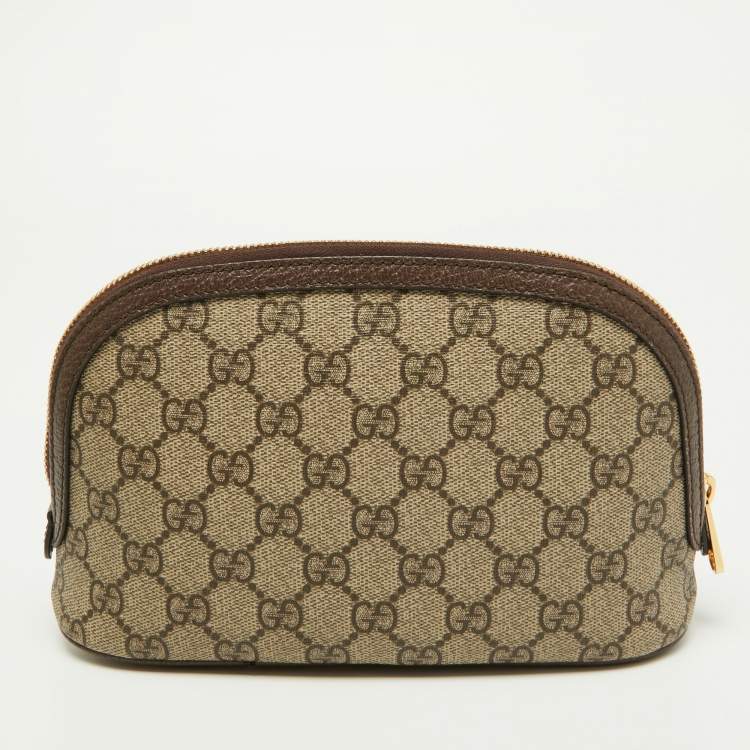 Pre Owned Gucci Beige GG Supreme Canvas and Leather Pouch