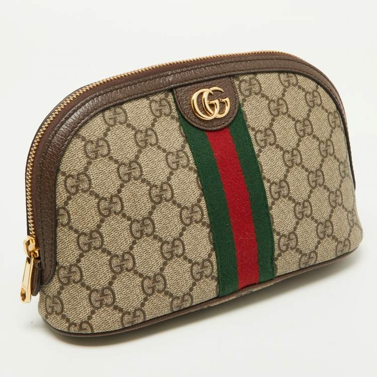 Pre Owned Gucci Beige GG Supreme Canvas and Leather Pouch