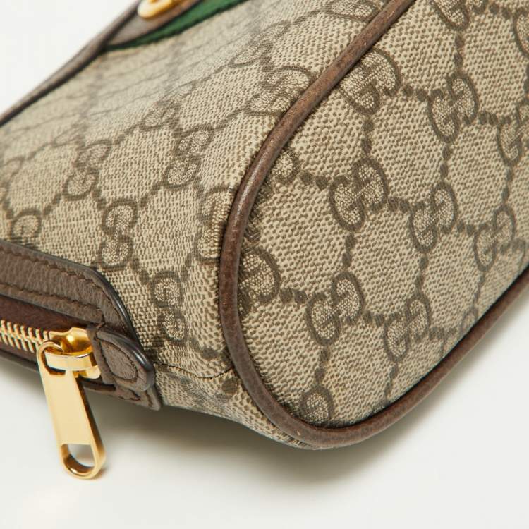 Pre Owned Gucci Beige GG Supreme Canvas and Leather Pouch
