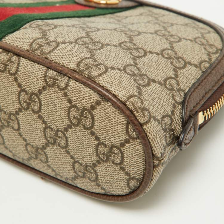 Pre Owned Gucci Beige GG Supreme Canvas and Leather Pouch