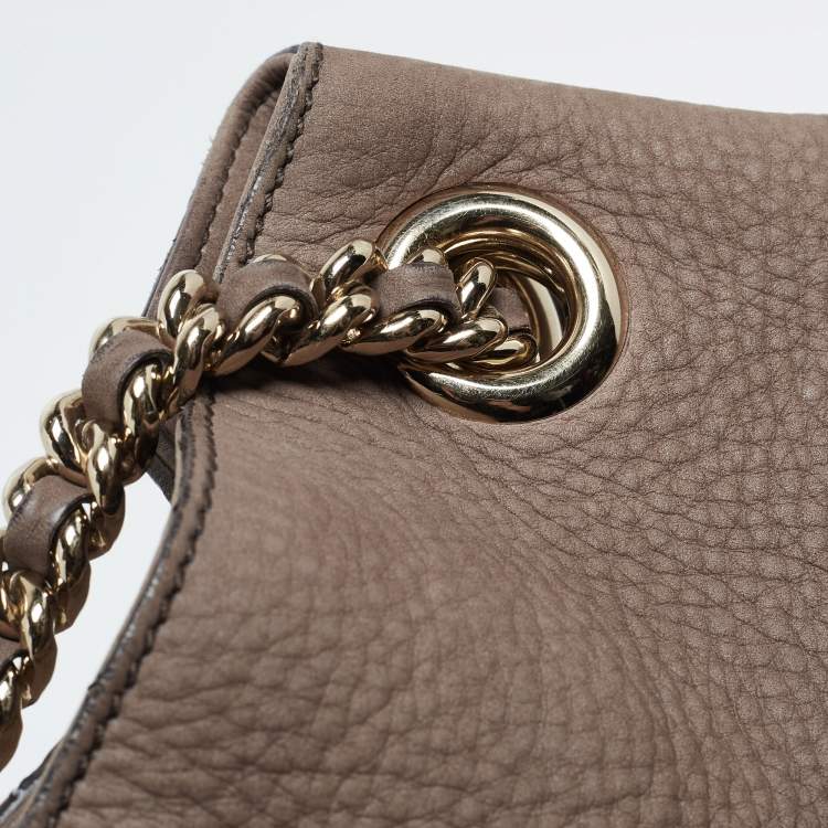 Pre Owned Gucci Brown Nubuck Leather Medium Soho Chain Shoulder Bag