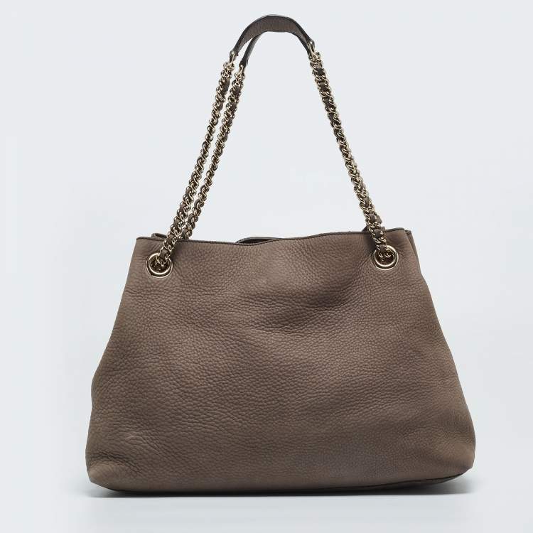 Pre Owned Gucci Brown Nubuck Leather Medium Soho Chain Shoulder Bag