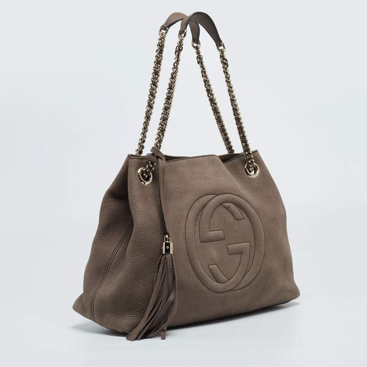 Pre Owned Gucci Brown Nubuck Leather Medium Soho Chain Shoulder Bag