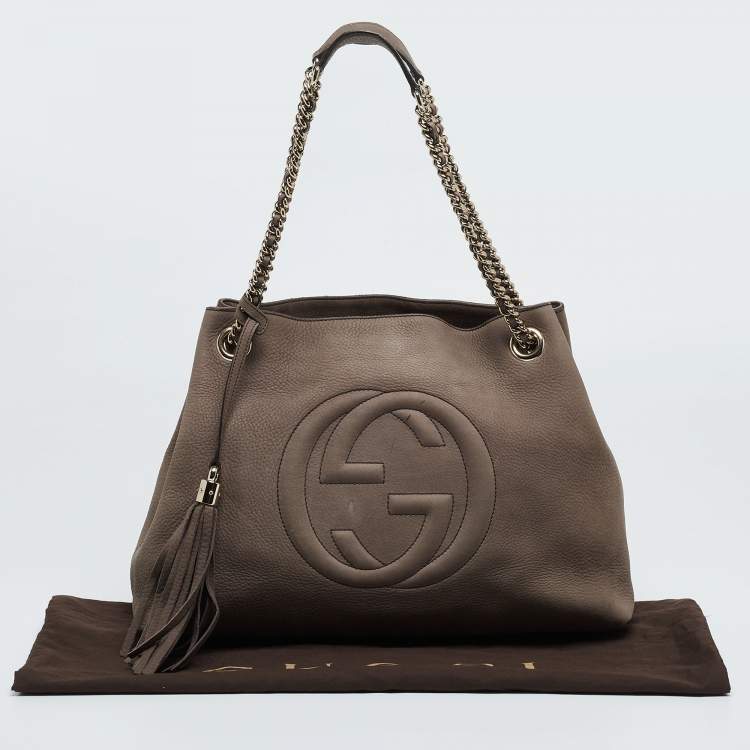Pre Owned Gucci Brown Nubuck Leather Medium Soho Chain Shoulder Bag