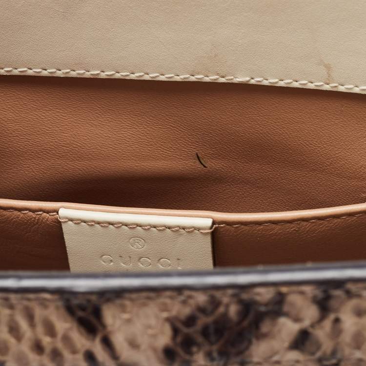 Pre Owned Gucci Beige/Brown Watersnake Leather Small GG Ophidia Shoulder Bag