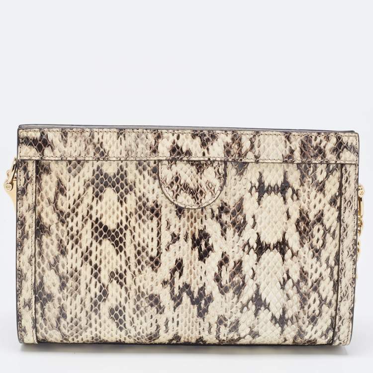 Pre Owned Gucci Beige/Brown Watersnake Leather Small GG Ophidia Shoulder Bag